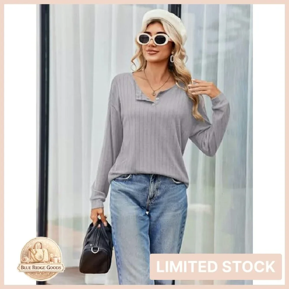 Ribbed Knit Button Down Pajama Set Cozy Lounge Wear Long Sleeve Sleepwear